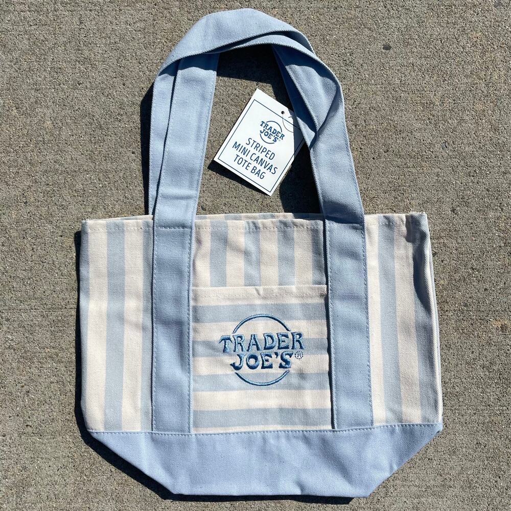 Set of 4! Trader Joe’s Canvas MINI Tote Bags PASTEL STRIPE Blue Green Pink Khaki - Picture 4 of 15